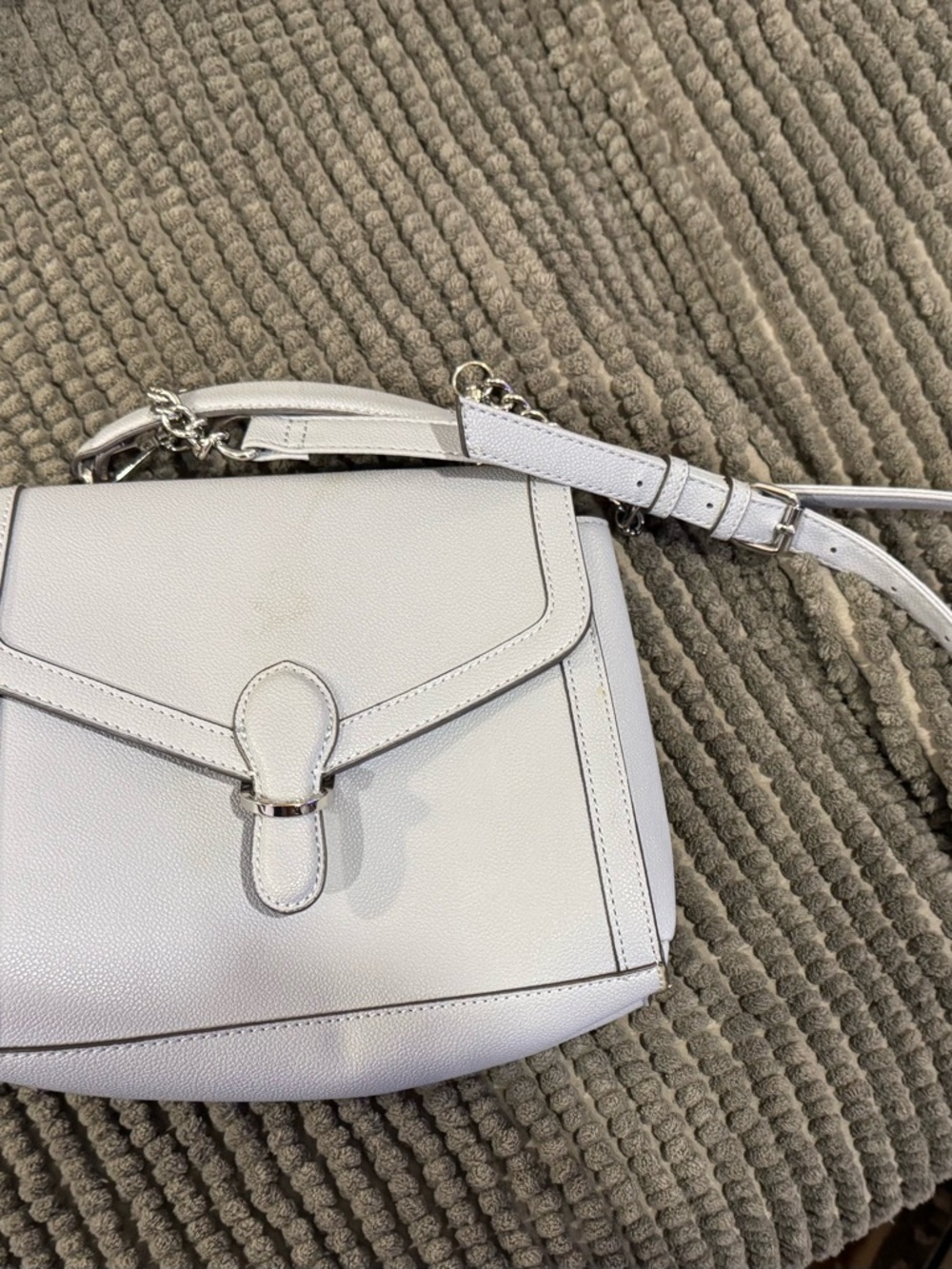 Nine West Gray Leather Crossbody with Chain-Accent Strap